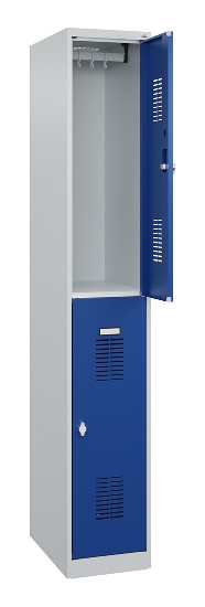 C+P Doppelstöckiger Spind Basis PLUS 088355-30 3 Abt. 300mm Zylinderschloss (HxBxT) 1850x900x500mm 7035/7016