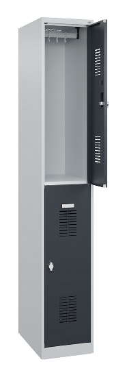 C+P Doppelstöckiger Spind Basis PLUS 088355-30 3 Abt. 300mm Zylinderschloss (HxBxT) 1850x900x500mm 7035/7016