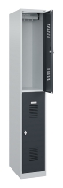 C+P Doppelstöckiger Spind Basis PLUS 088355-30 3 Abt. 300mm Zylinderschloss (HxBxT) 1850x900x500mm 7035/7016