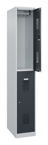 C+P Doppelstöckiger Spind Basis PLUS 088355-30 3 Abt. 300mm Zylinderschloss (HxBxT) 1850x900x500mm 7035/7016