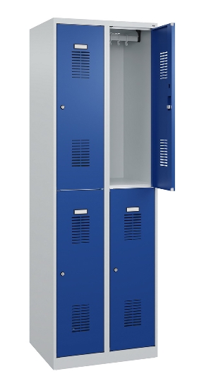 C+P Doppelstöckiger Spind Basis PLUS 088355-30 3 Abt. 300mm Zylinderschloss (HxBxT) 1850x900x500mm 7035/7016