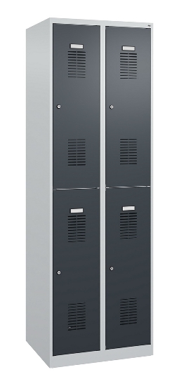 C+P Doppelstöckiger Spind Basis PLUS 088355-30 3 Abt. 300mm Zylinderschloss (HxBxT) 1850x900x500mm 7035/7016