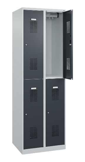 C+P Doppelstöckiger Spind Basis PLUS 088355-30 3 Abt. 300mm Zylinderschloss (HxBxT) 1850x900x500mm 7035/7016