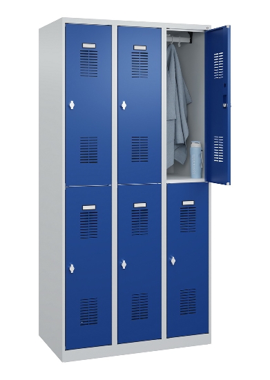 C+P Doppelstöckiger Spind Basis PLUS 088355-30 3 Abt. 300mm Zylinderschloss (HxBxT) 1850x900x500mm 7035/7016
