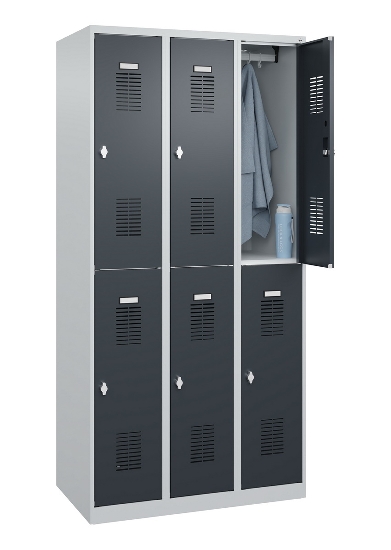 C+P Doppelstöckiger Spind Basis PLUS 088355-30 3 Abt. 300mm Zylinderschloss (HxBxT) 1850x900x500mm 7035/7016