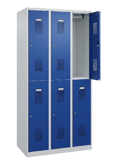 C+P Doppelstöckiger Spind Basis PLUS 088355-30 3 Abt. 300mm Zylinderschloss (HxBxT) 1850x900x500mm 7035/7016