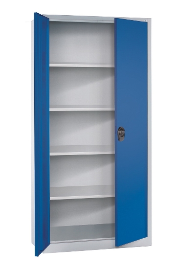 C+P Flügeltürenschrank Basis PLUS 130287-350 Fachböden lackiert Griffschale mit Zylinderschloss (HxBxT) 1950x930x400mm 7035/7035