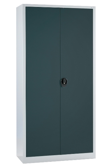 C+P Flügeltürenschrank Basis PLUS 130287-350 Fachböden lackiert Griffschale mit Zylinderschloss (HxBxT) 1950x930x400mm 7035/7035