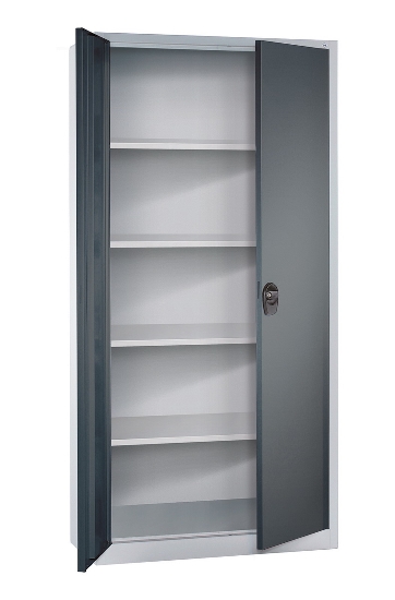 C+P Flügeltürenschrank Basis PLUS 130287-350 Fachböden lackiert Griffschale mit Zylinderschloss (HxBxT) 1950x930x400mm 7035/7035