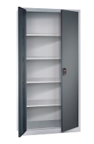 C+P Flügeltürenschrank Basis PLUS 130287-350 Fachböden lackiert Griffschale mit Zylinderschloss (HxBxT) 1950x930x400mm 7035/7035