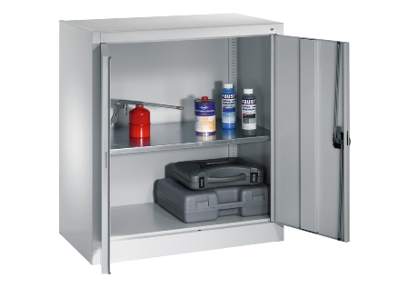 C+P Flügeltürenschrank Basis PLUS 130287-300 Fachböden verzinkt Griffschale mit Zylinderschloss (HxBxT) 1950x930x400mm 7035/5012
