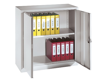 C+P Flügeltürenschrank Basis PLUS 130287-350 Fachböden lackiert Griffschale mit Zylinderschloss (HxBxT) 1950x930x400mm 7035/7035