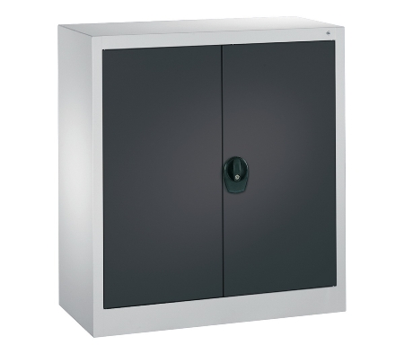 C+P Flügeltürenschrank Basis PLUS 130287-350 Fachböden lackiert Griffschale mit Zylinderschloss (HxBxT) 1950x930x400mm 7035/7035