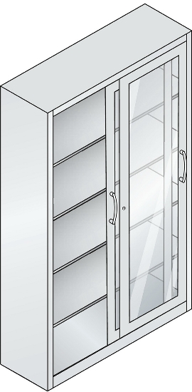 C+P Schiebetürenschrank mit Sichtfenster 2069-055 Acurado 4 Einlegeböden (HxBxT) 1950x1200x600mm 7035/3003