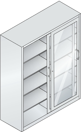C+P Schiebetürenschrank mit Sichtfenster 2069-055 Acurado 4 Einlegeböden (HxBxT) 1950x1200x600mm 7035/3003
