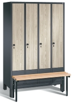 C+P Garderobenschrank Evolo48 2-Abteile 300mm vorgebaute Bank (HxBxT) 1850x610x500/815mm Dekorfront (HPL) 7016/VK001