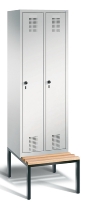 C+P Garderobenschrank Evolo48 4-Abteile 400mm untergeb. Bank (HxBxT) 2090x1590x500/815mm Lichtgrau/Rubinrot