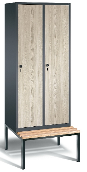 C+P Garderobenschrank Evolo48 2-Abteile 300mm untergeb. Bank (HxBxT) 2090x610x500/815mm 9016/VK032