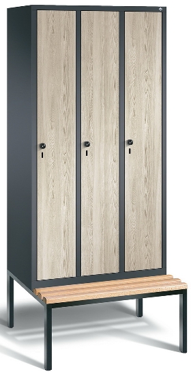 C+P Garderobenschrank Evolo48 5-Abteile 300mm untergeb. Bank (HxBxT) 2090x1480x500/815mm 9016/VK032