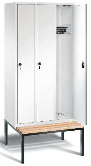 C+P Garderobenschrank Evolo48 1-Abteil 300mm untergeb. Bank (HxBxT) 2090x320x500/815mm 9016/VK032