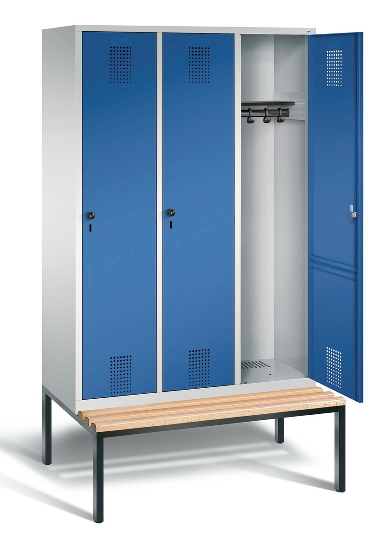 C+P Garderobenschrank Evolo48 1-Abteil 300mm untergeb. Bank (HxBxT) 2090x320x500/815mm Lichtgrau