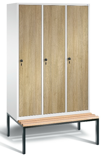 C+P Garderobenschrank Evolo48 1-Abteil 300mm untergeb. Bank (HxBxT) 2090x320x500/815mm 9016/VK032