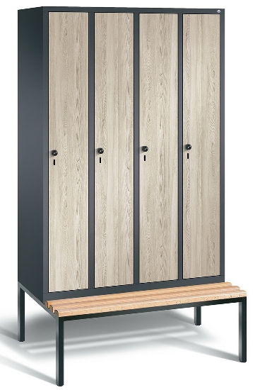 C+P Garderobenschrank Evolo48 1-Abteil 300mm untergeb. Bank (HxBxT) 2090x320x500/815mm 9016/VK032