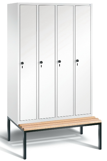 C+P Garderobenschrank Evolo48 5-Abteile 300mm untergeb. Bank (HxBxT) 2090x1480x500/815mm 9016/VK032