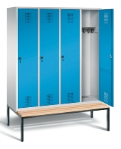 C+P Garderobenschrank Evolo48 2-Abteile 400mm untergeb. Bank (HxBxT) 2090x810x500/815mm 7035/6011