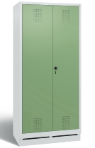 C+P Wäsche-Garderobenschrank Evolo48 2-Abteile je 300mm breit Drehriegelverschluss mit Füßen (HxBxT) 1850x610x500mm Lichtgrau/Viridingrün