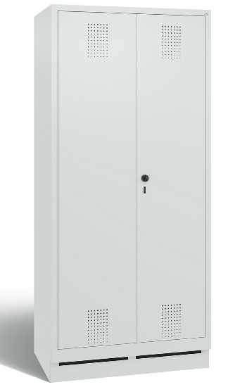 C+P Wäsche-Garderobenschrank Evolo48 2-Abteile je 300mm breit Drehriegelverschluss mit Füßen (HxBxT) 1850x610x500mm Lichtgrau