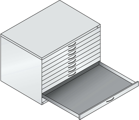 C+P Flachablageschrank DIN A1 Serie 7101-200 mit 8 Schubladen (HxBxT) 760x1100x765mm 9016/9016