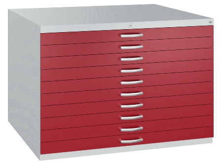 C+P Flachablageschrank DIN A1 Serie 7101-000 mit 10 Schubladen (HxBxT) 760x1100x765mm 7035/7016