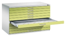 C+P Flachablageschrank DIN A1 Serie 7101-200 mit 8 Schubladen (HxBxT) 760x1100x765mm 9016/9016