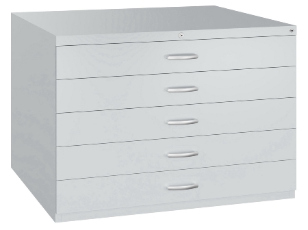 C+P Flachablageschrank DIN A1 Serie 7101-100 mit 5 Schubladen (HxBxT) 760x1100x765mm 9016/0010