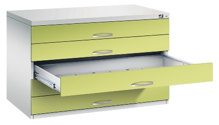 C+P Flachablageschrank DIN A1 Serie 7101-100 mit 5 Schubladen (HxBxT) 760x1100x765mm 9016/0010