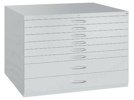 C+P Flachablageschrank DIN A1 Serie 7101-100 mit 5 Schubladen (HxBxT) 760x1100x765mm 9016/0010