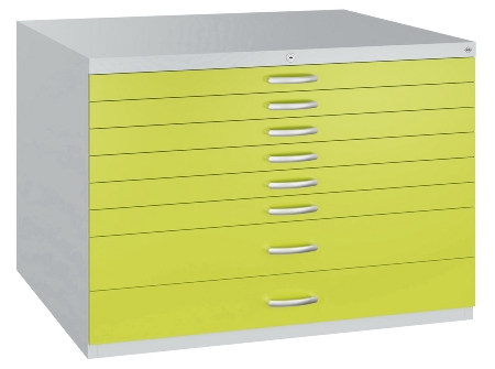 C+P Flachablageschrank DIN A1 Serie 7101-100 mit 5 Schubladen (HxBxT) 760x1100x765mm 9016/0010