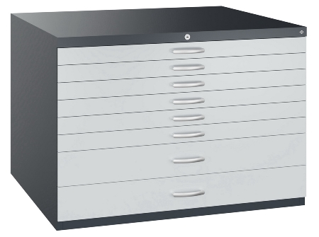 C+P Flachablageschrank DIN A1 Serie 7101-000 mit 10 Schubladen (HxBxT) 760x1100x765mm 7035/7016