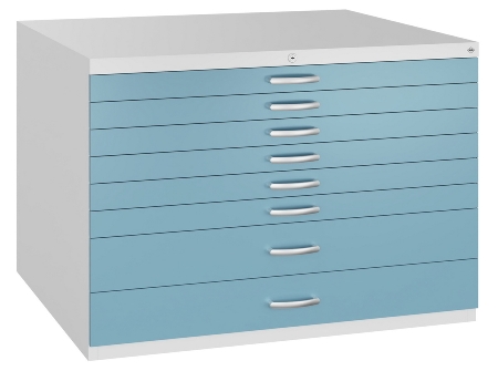 C+P Flachablageschrank DIN A1 Serie 7101-200 mit 8 Schubladen (HxBxT) 760x1100x765mm 9016/9016