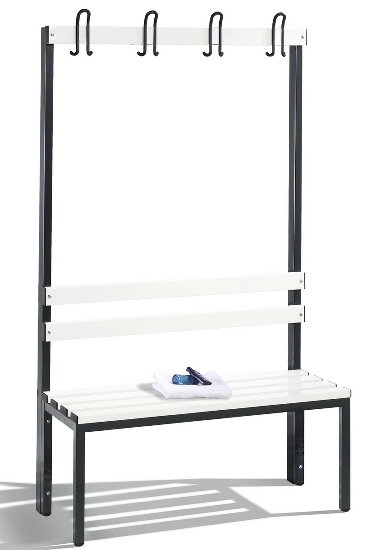 C+P Garderobenbank beidseitig Basic 8052-200 (HxBxT) 1650x1960x750mm Gestell Schwarzgrau Sitzleisten 7021/Buche