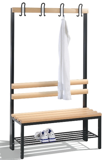 C+P Garderobenbank beidseitig Basic 8052-200 (HxBxT) 1650x1960x750mm Gestell Schwarzgrau Sitzleisten 7021/Buche
