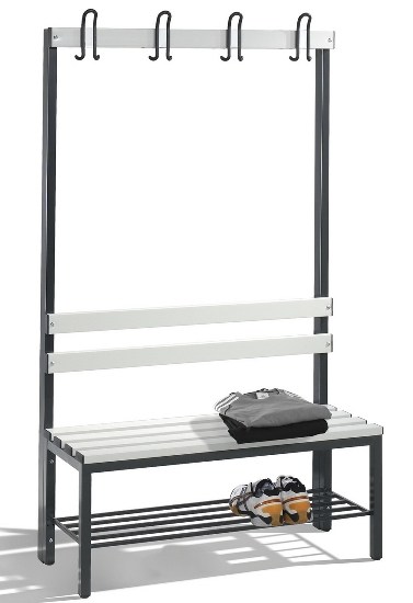 C+P Garderobenbank beidseitig Basic 8052-200 (HxBxT) 1650x1960x750mm Gestell Schwarzgrau Sitzleisten 7021/Buche