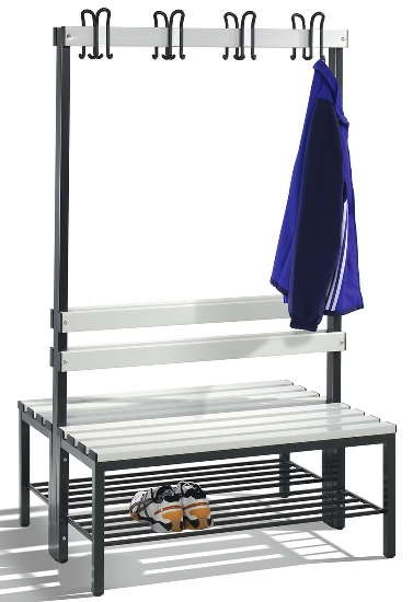 C+P Garderobenbank beidseitig Basic 8052-200 (HxBxT) 1650x1960x750mm Gestell Schwarzgrau Sitzleisten 7021/Buche
