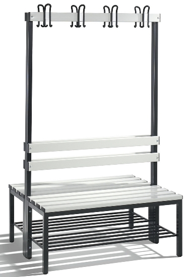 C+P Garderobenbank beidseitig Basic 8052-200 (HxBxT) 1650x1960x750mm Gestell Schwarzgrau Sitzleisten 7021/Buche