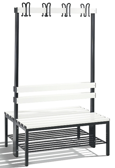 C+P Garderobenbank beidseitig Basic 8052-200 (HxBxT) 1650x1960x750mm Gestell Schwarzgrau Sitzleisten 7021/Buche