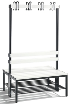C+P Garderobenbank beidseitig Basic 8052-200 (HxBxT) 1650x1960x750mm Gestell Schwarzgrau Sitzleisten 7021/Buche