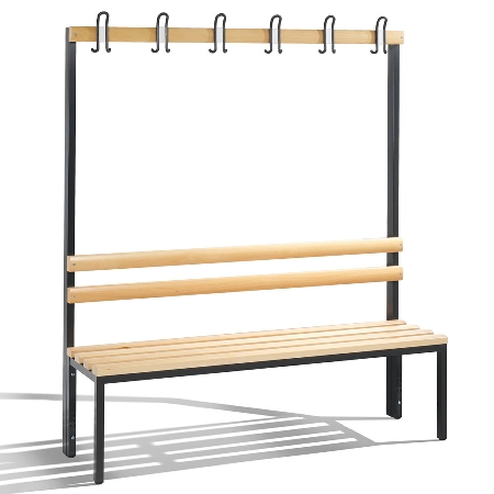 C+P Garderobenbank beidseitig Basic 8052-200 (HxBxT) 1650x1960x750mm Gestell Schwarzgrau Sitzleisten 7021/Buche