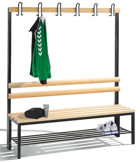 C+P Garderobenbank beidseitig Basic 8052-200 (HxBxT) 1650x1960x750mm Gestell Schwarzgrau Sitzleisten 7021/Buche