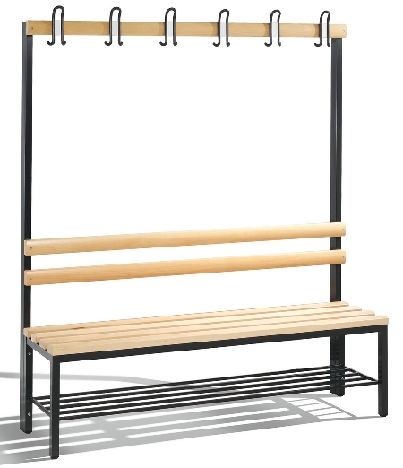 C+P Garderobenbank beidseitig Basic 8052-200 (HxBxT) 1650x1960x750mm Gestell Schwarzgrau Sitzleisten 7021/Buche